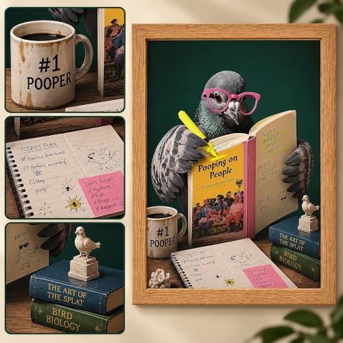 BZRVBQ Funny Bathroom Wall Art, Framed Pigeon Reading a Book About Pooping on - Image 5