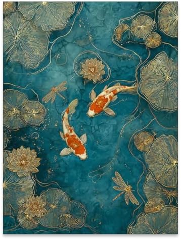Japanese Koi Fish Zen Canvas Wall Art Traditional Oriental Asian Prints 16x20in by Unknown
