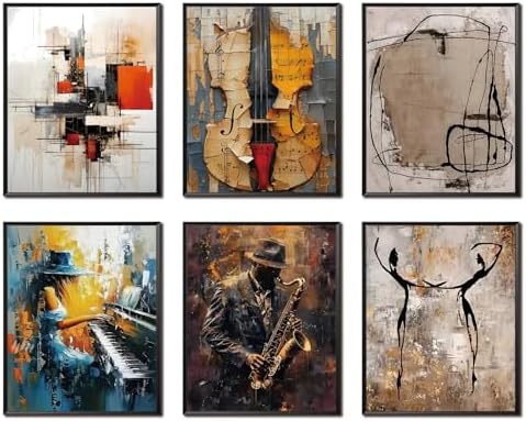 Modern Abstract Music Wall Art Set of 6, Unframed Canvas Posters Prints by Unknown