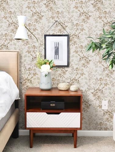 Erfoni Boho Floral Peel and Stick Wallpaper Beige Flower Leaf Contact Paper - Image 2