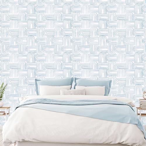 Modern Peel and Stick Wallpaper A Set of 17.3"x1200" Boho Blue Contact Paper - Image 6