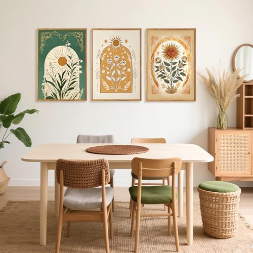CHDITB Bohemian Sun Floral Framed Canvas Wall Art Set, Mystical Nature Wall - Image 3