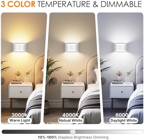 Battery Operated Wall Sconces Set of 2 Rechargeable Wireless White - Image 2