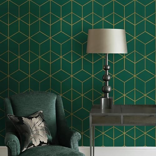 Safiyya Peel and Stick Wallpaper Gold and Dark Green Wall Paper Geometric - Image 2