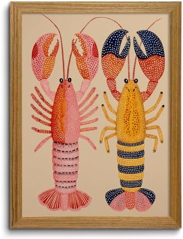 Framed Colorful Lobster Wall Art Nautical Canvas Print Coastal Decor by ZMDDYSWallArt