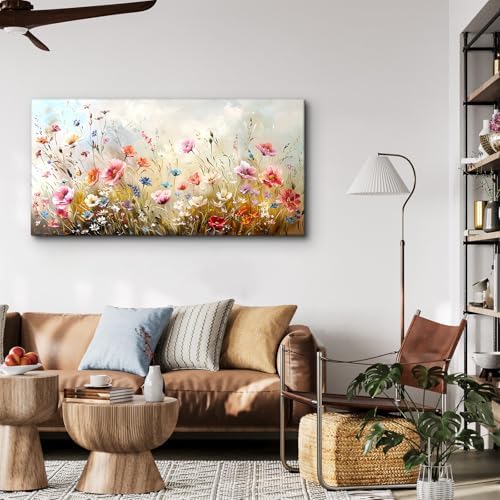 crmotu Floral Botanical Wall Art, Rustic Wildflowers Wall Decor 20"X40" - Image 3