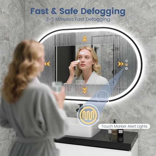 STARLEAD 24"x36" Black Frameless Oval LED Bathroom Mirror - Image 4