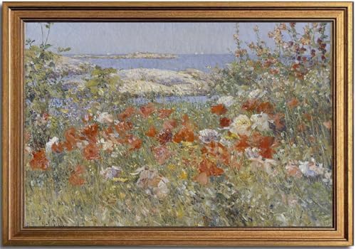 KBKBART Gold Framed Canvas Wall Art, Spring Seaside Wildflowers Wall Decor by KBKBART
