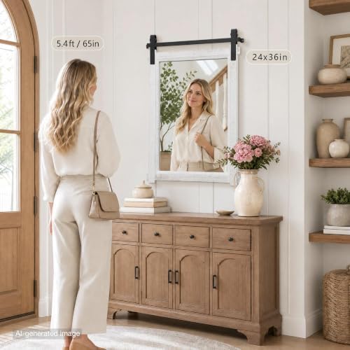 Besdomus Farmhouse Bathroom Vanity Mirror: 24"x36" White Rustic Barn Door - Image 4