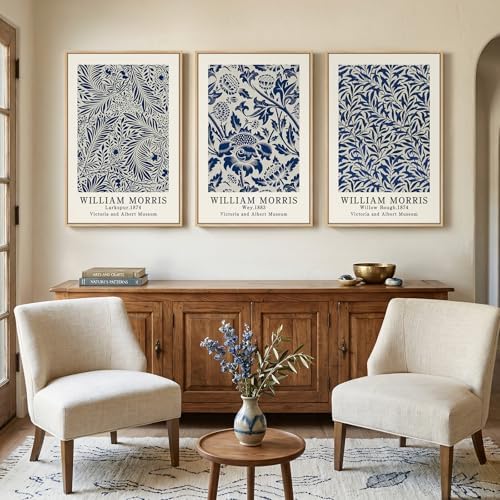 Large Framed William Morris Blue Canvas Wall Art - Image 2
