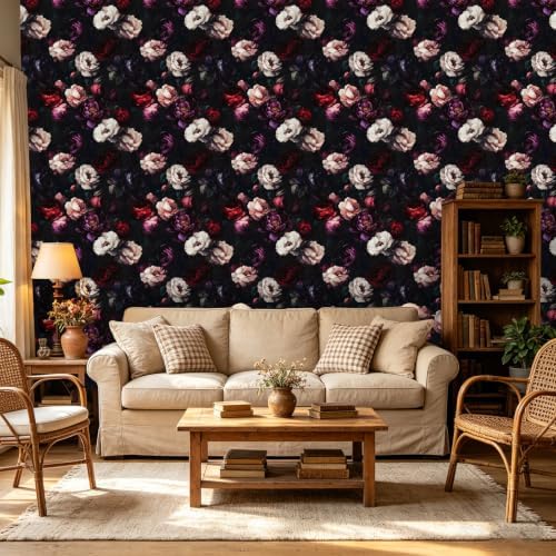 ILHIIOR Dark Floral Peel and Stick Wallpaper 17.5 x 118 Inches - Image 5