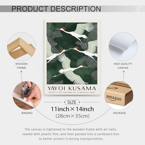 Framed Canvas Wall Art Japanese Flying Cranes Artwork 11x14in Vintage Bird - Image 2