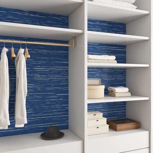 Livelynine 15.8x197 Navy Peel and Stick Wallpaper Textured Dark Blue Grasscloth - Image 6