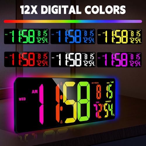 Large Digital Wall Clock 16.5", Count Down Timer, Big LED, RGB Atmosphere Lights - Image 4