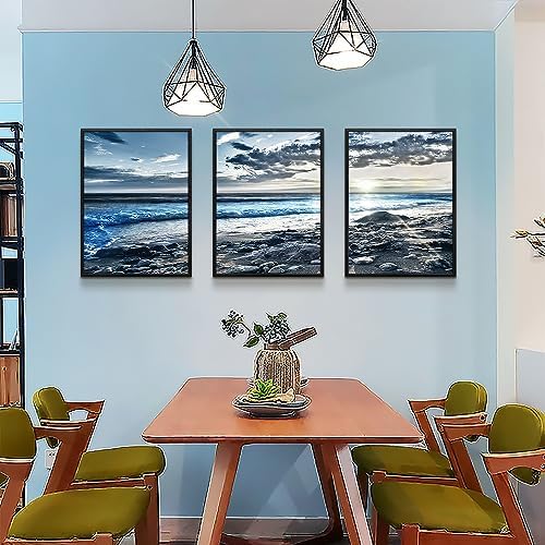 Black Framed Canvas Wall Art For Living Room Wall Decor For Bedroom Blue Beach - Image 4