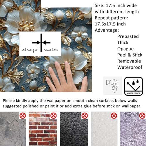Livelynine Blue White Gold Wallpaper Peel and Stick Faux 3D Wallpaper Panels - Image 6