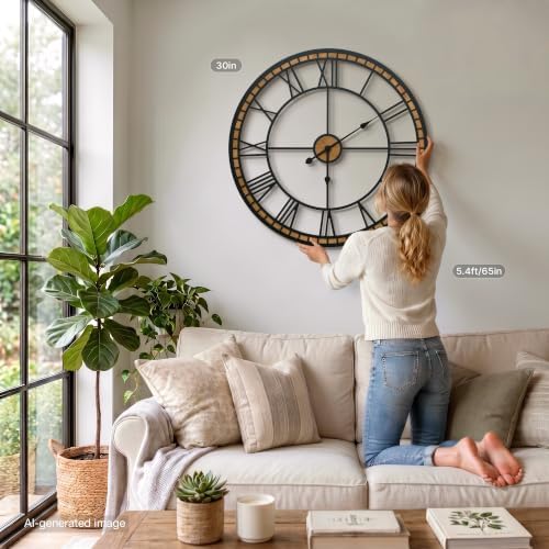 Micasso Oversized Wall Clock Decorative: 30 inch Farmhouse Battery Operated - Image 3