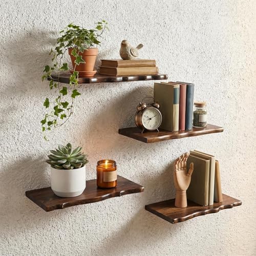 Pinkunn 4 Pcs Floating Shelves for Wall Rustic 15.75 Inches Walnut Wooden - Image 2