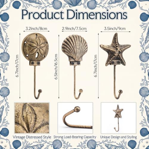 Hicarer 3 Pcs Ocean Cast Iron Wall Hooks - Image 2