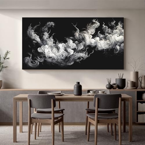 YISXINOAG Black White Abstract Wall Art Minimalist Smoke Painting 24"X48" - Image 4