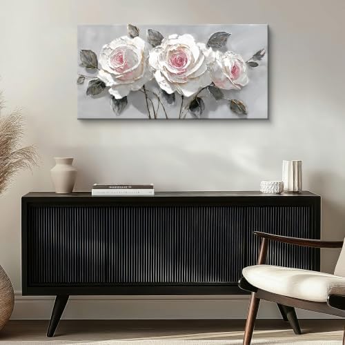Modern White Pink Rose Canvas Wall Art Decor - Image 5