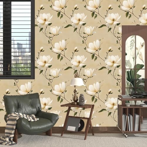 Laatse Vintage Khaki Floral Beige Wallpaper Peel and Stick 17.5"X118" - Image 6