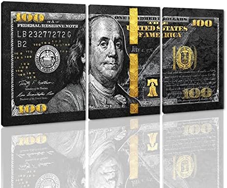 Yatsen Bridge Money Wall Art Black and Gold Pictures Wall Decor 3 Panels 100 by YatsenBridge