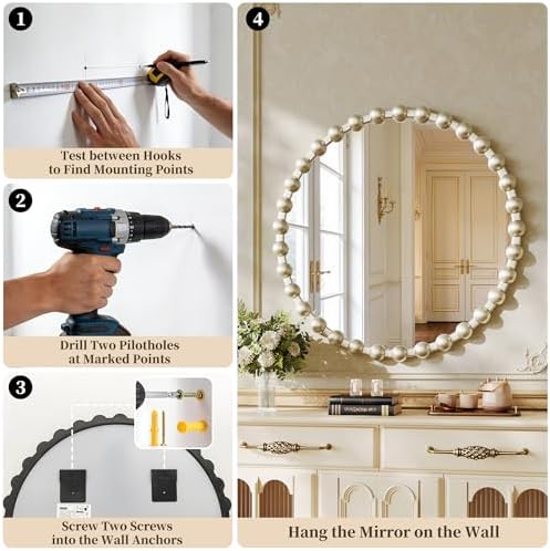 28 Inch Silver Round Mirror, Circle Wall Mirror Vanity - Image 5