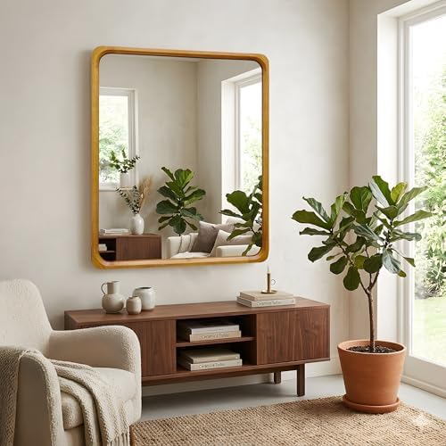 Tanmicoshomy Natural Wood Framed Bathroom Mirror 30 x 36 Inch - Image 5