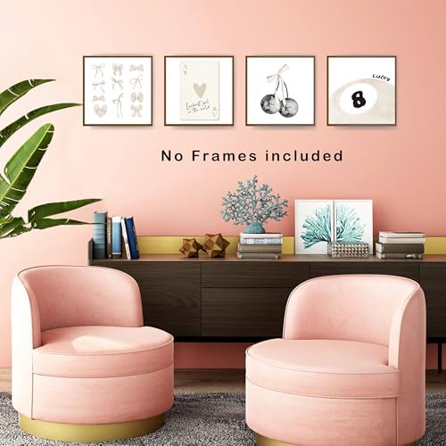 okaxscm Beige Coquette Trendy Preppy Wall Art Prints Set of 4, Coquette Room - Image 5