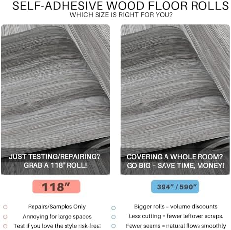 Woodgrain Vinyl Floor Roll, 11.8" x 118", Quick‑Apply Peel & Stick - Image 3