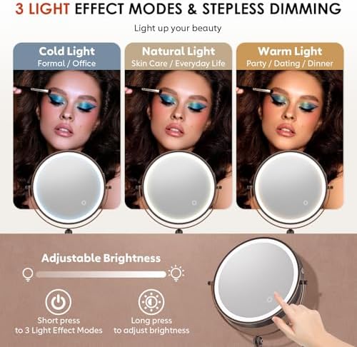 9" Wall Mounted Lighted Makeup Mirror, 4000mAh Rechargeable Double Sided 1X/30X - Image 5