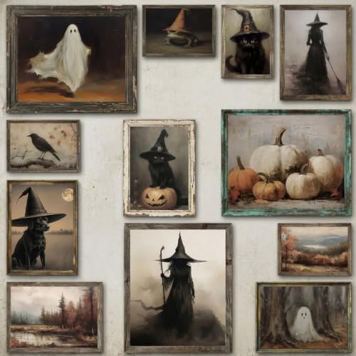 LANCHI95 12 Pcs Halloween Wall Art Prints, Vintage Witch Posters, Cute Ghost by LANCHI95