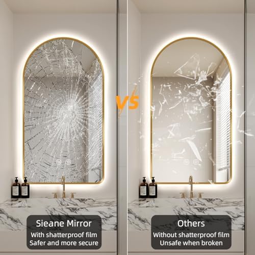 32"H x 20"W Arched LED Bathroom Mirror, Brushed Gold Framed Backlit Vanity - Image 5