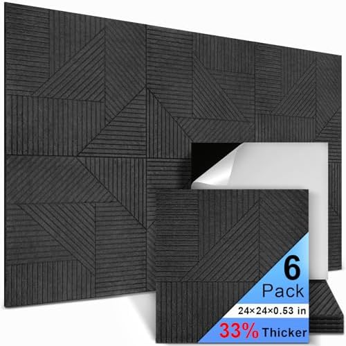 6 Pack Slat Acoustic Panels Self-Adhesive, Sound Absorbing Panels by AUSLET