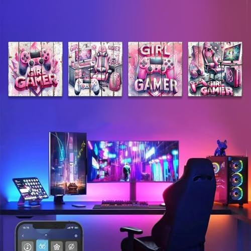 Cool Gaming Wall Art for Girl Room Retro Video Game Wall Decor Pink Neon - Image 3