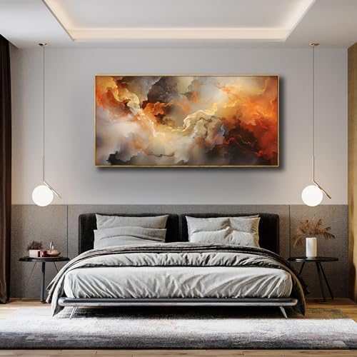 VHMING Abstract Wall Art Framed Ready to Hang Home Decor Orange White Artwork - Image 4
