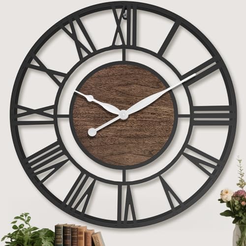 16 Inch Black Roman Numerals Large Wall Clock by Unknown