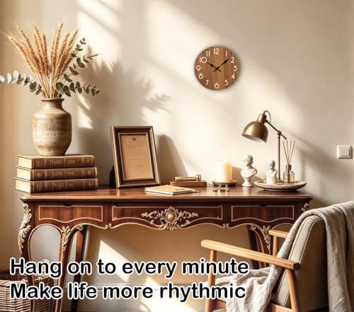 8 Inch Small Wall Clock, Silent Vintage Wood Grain Wall Clocks - Image 2