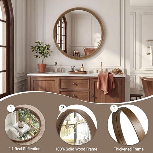 Brakki Round Wall Mirror with Wood Frame - Image 5