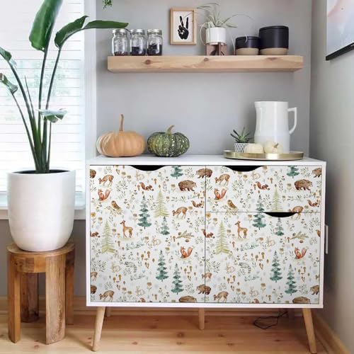 Fairy Animals Forest Deer Cute Owl Rabbits Trees White Peel and Stick Wallpaper - Image 5