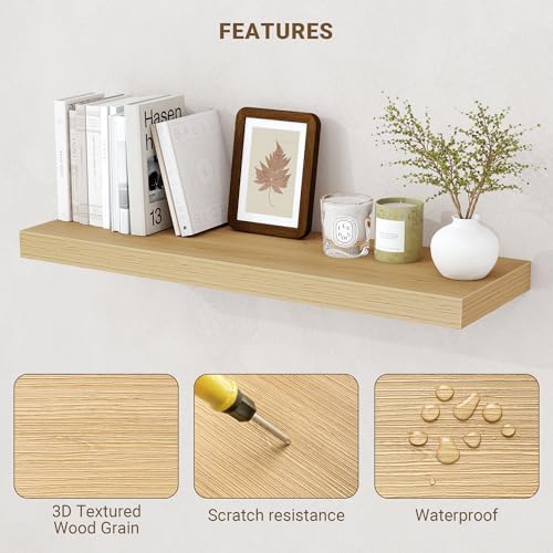 Acovy 55 Inch Floating Shelves, 3D Textured Wood Grain, Wooden Shelves - Image 5