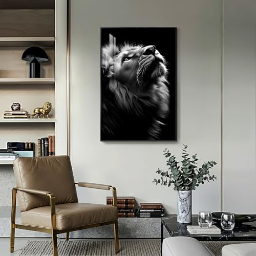Framed Modern Black and Gray Lion Animal Wall Art, 1 Piece 24x36 In - Image 5
