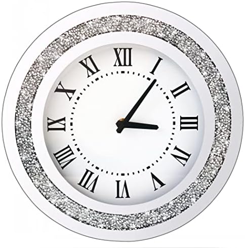 Silver Round Mirror Clock 12inch Crystal Sparkle Twinkle Bling Crush Diamond - Image 2