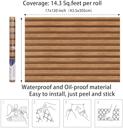 Arthome 17''x120'' Wood Slat Wallpaper, Peel and Stick Self Adhesive Wood - Image 7