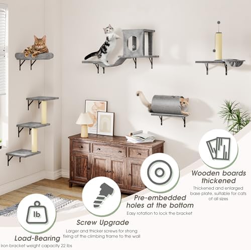 7-in-1 Cat Wall Shelves, Space-Saving Wall Mounted Cat Shelves - Image 5