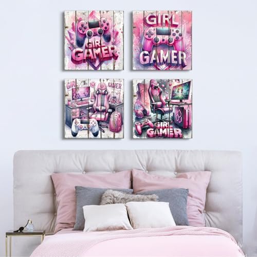 Game Wall Decor Gaming Wall Art Pink Gamepad Headphones Picture - Image 2