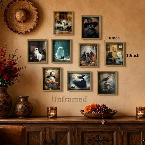 XYHYRA Halloween Wall Art Canvas Prints Set of 9, Dark Academia Wall Decor - Image 5