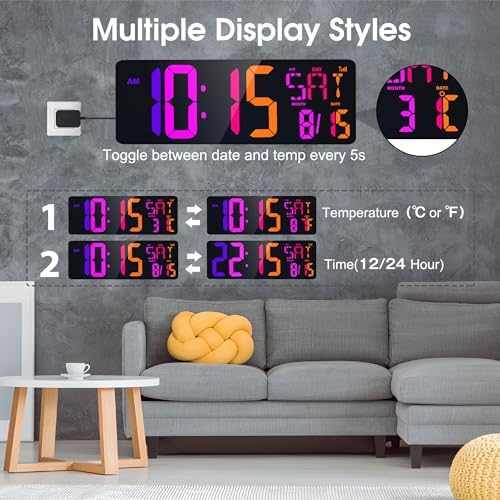 XREXS 17.2" Large Digital Wall Clock Bluetooth Sync - Image 5