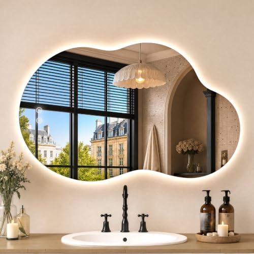 24" x 40" Irregular Backlit Bathroom Mirror by SteppingintoSoftness